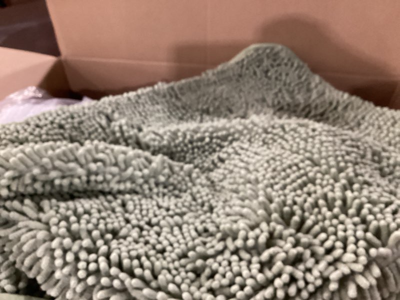 Condition photo showing As Is for OLANLY Bathroom Rugs 40x24, Extra Soft Absorbent Chenille Bath Rugs, Rubber Backing Quick Dry, Machine Washable Bath Mats for Bathroom Floor, Tub and Shower, Home Decor Accessories, Sage Green 40" x 24" Sage Green