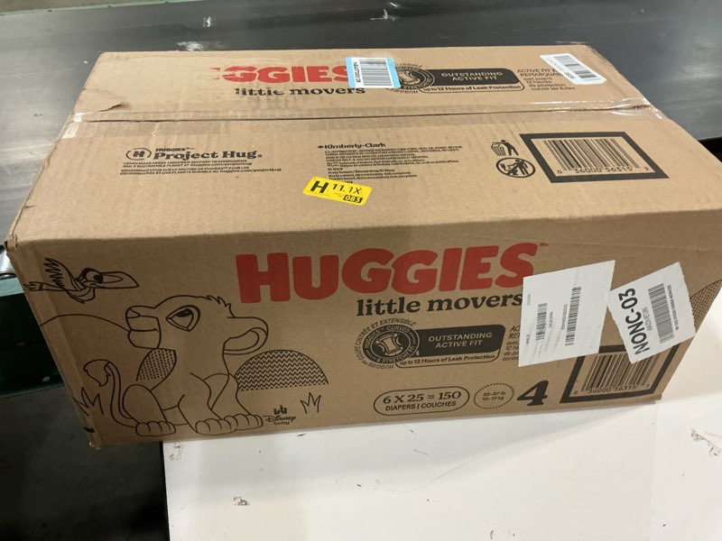 Condition photo showing item condition for Huggies Size 4 Diapers, Little Movers Baby Diapers, Size 4 (22-37 lbs), 150 Count (6 Packs of 25), Packaging May Vary Size 4 150