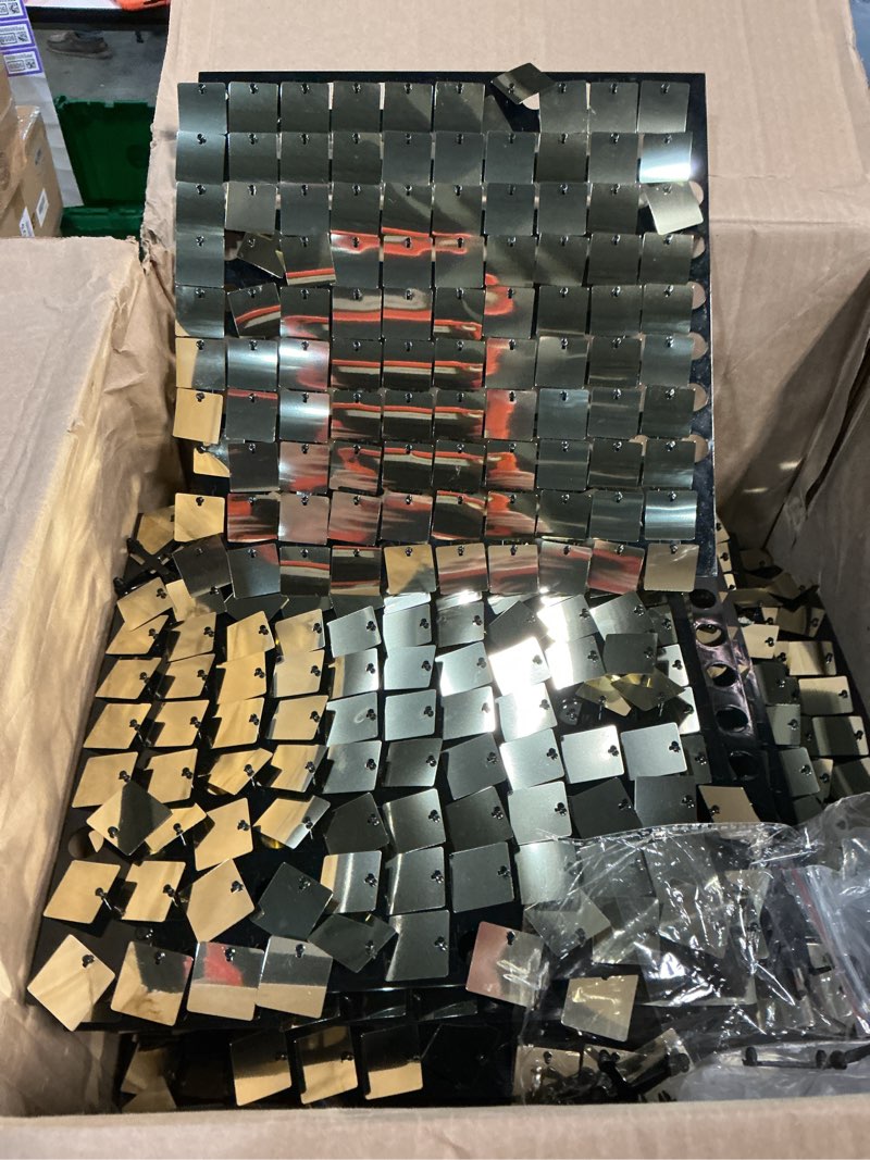 Condition photo showing As Is for Wholesale Shimmer Wall Square Sequin Panels for Backdrop Silver