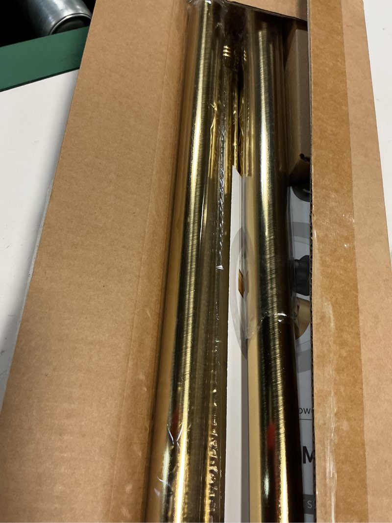 Condition photo showing Good Condition for ynl shower curtain rod 34-82 inches, non-slip, never rust, no drill tension curtain rod for bathroom & window stainless steel shower rod, brushed gold | rust-resistant stainless steel with non-slip ends and spring tension for bathrooms, windows, closets and room dividers.
