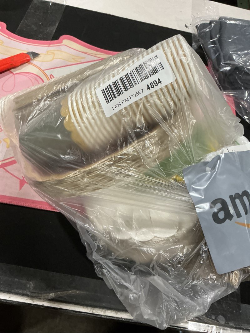 Condition photo showing Good Condition for Mimorou 338 Pcs Sage Green and Brown Plates and Napkins Party Supplies for Guests Woodland Baby Shower Tableware Include Forest Scalloped Plates Paper Napkin Cup Spoon Fork Knife for Wedding Birthday 338 Sage Green and Brown