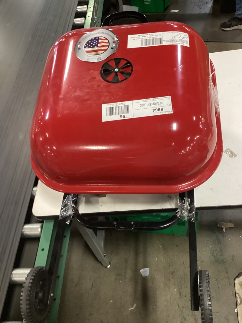 Condition photo showing As Is for americana walk-a-bout portable charcoal grill in red