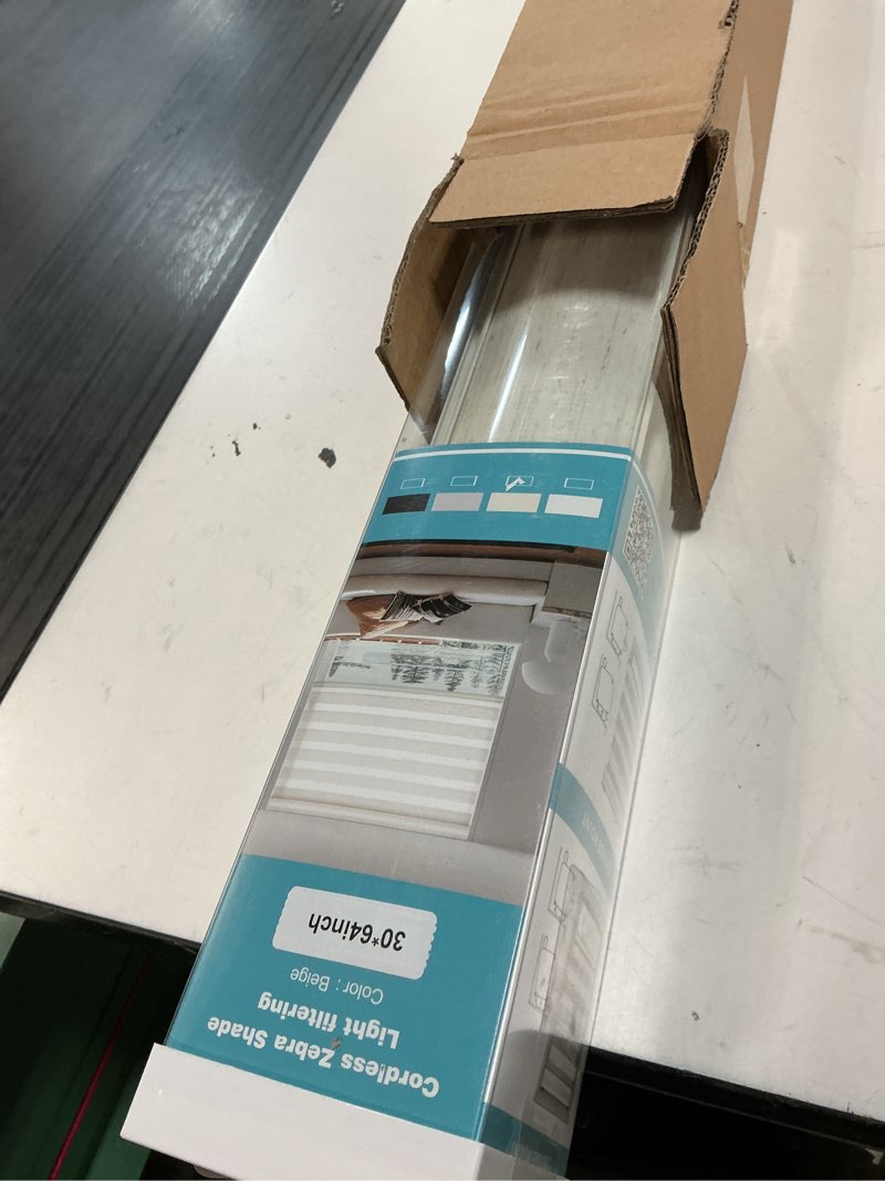 Condition photo showing Good Condition for myshade cordless zebra blinds with free-stop function - dual layer light filtering & privacy sheer shades for day and night - easy install window shades for home, living room, ,beige beige 30x64in  h