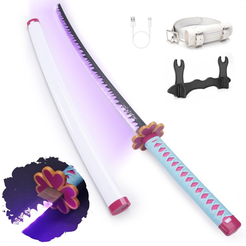 Zisu LED Glowing Anime Cosplay Sword Mitsuri Sword - 40 Inch Rechargeable Light Up Sword with Stand 