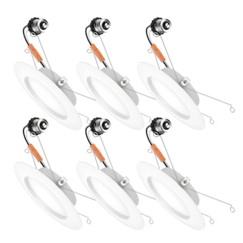 utilitech white 6-in 650 -lumens switchable white round dimmable led wet rated recessed downlight 6 -pack