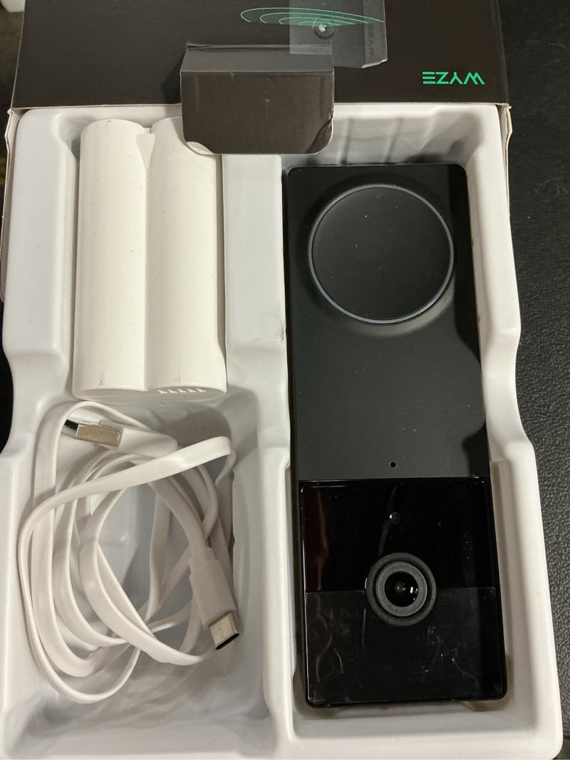 Condition photo showing As Is for wyze wireless duo cam video doorbell (chime included), battery powered, 2k full hd video, 2 cameras (people and package), 2-way audio, color night vision black