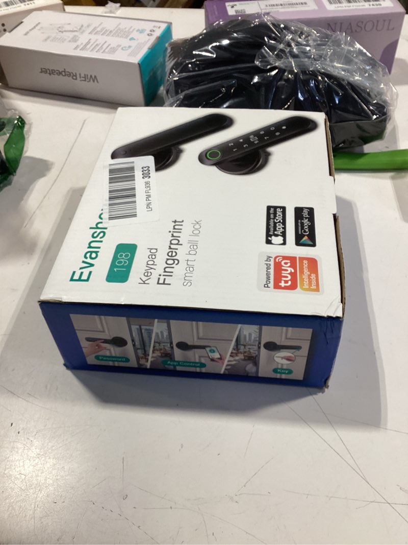 Condition photo showing New/Like New for fingerprint door lock biometric door knob with keypad keyless entry, 5-in-1 door locks for bedrooms(fingerprint/app/code/key/ic card), home hotel office apartment 08 with app