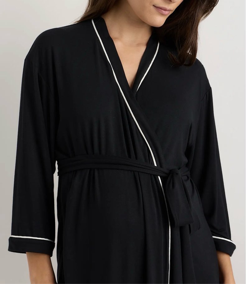 bamboo jersey robe, solid black, size small 