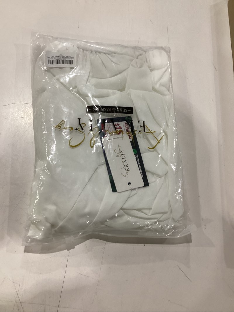 Condition photo showing New/Like New for ekaliy bubble dress for women sexy sleeveless mock neck knit open back mini dress bodycon y2k party club short dress x-large white
