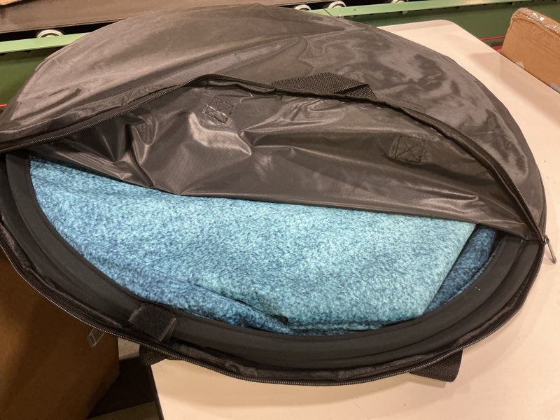 Condition photo showing As Is for Kate Collapsible Backdrop Pop up Backdrops Photo Folding Backdrop for Photoshoot, for Portrait Photography, for Video Stream, 5x6.5ft(Blue/Gray)