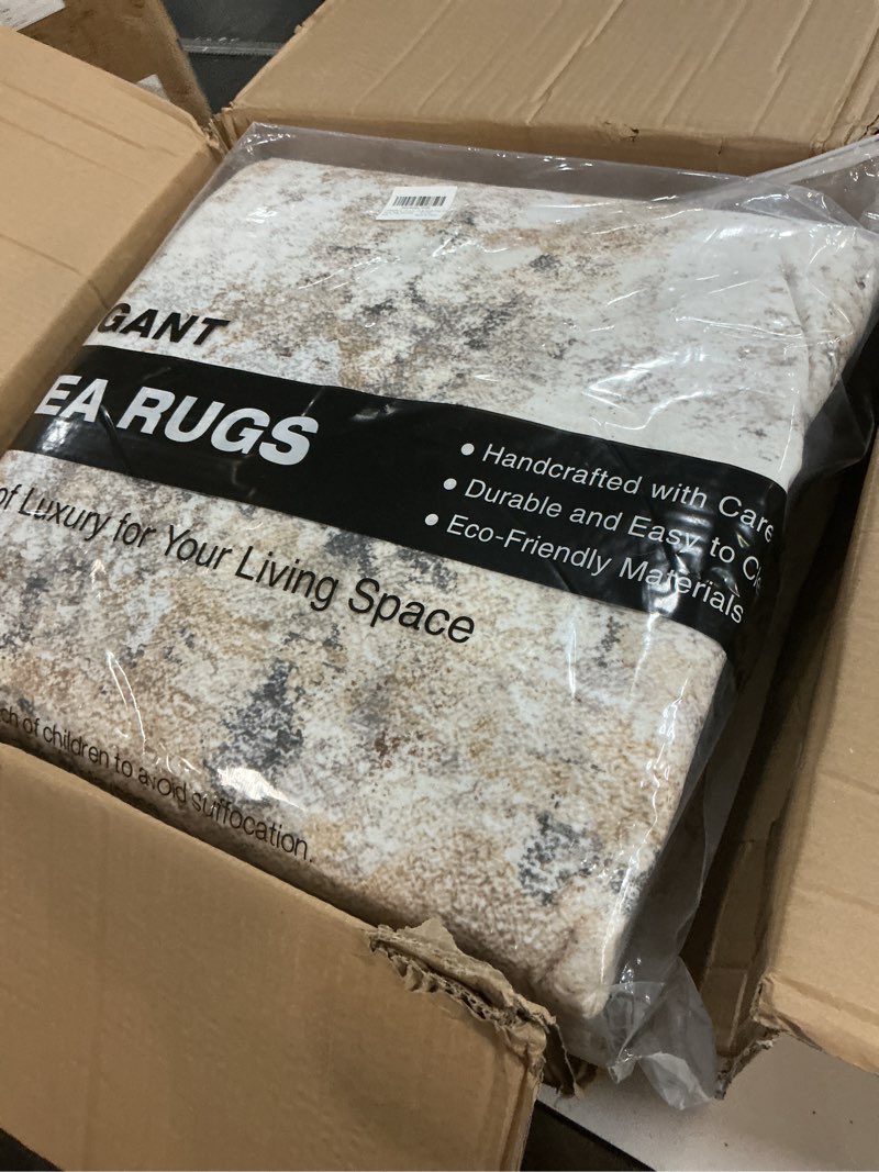 Condition photo showing New/Like New for 10x14 area rugs living room: washable large abstract modern soft rug stain resistant indoor floor non slip accent carpet for bedroom nursery playroom office dining room dorm & home- gray gold abstract gray gold 10' x 14' (rectangular)