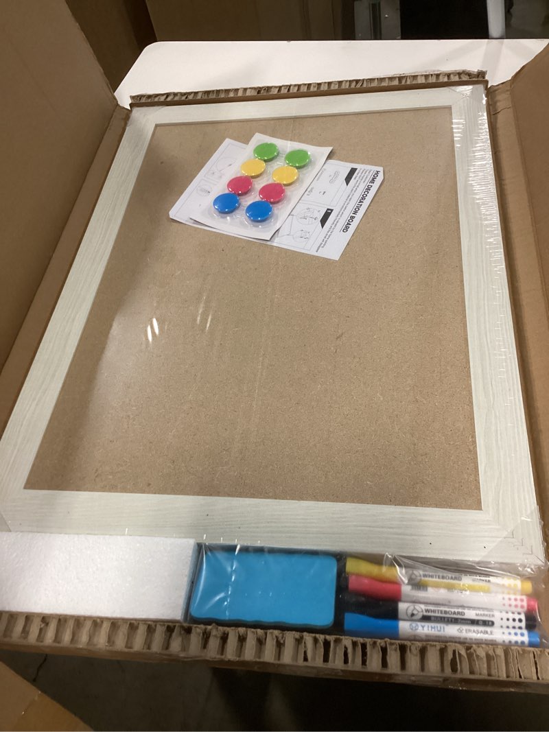 Condition photo showing New/Like New for White Board for Wall, 24'' x 18'' Magnetic Dry Erase Board, Decorative Whiteboard with White Vintage Wooden Frame, Hanging Writing Board for Home Office School Dorm White Wood 24"x18"