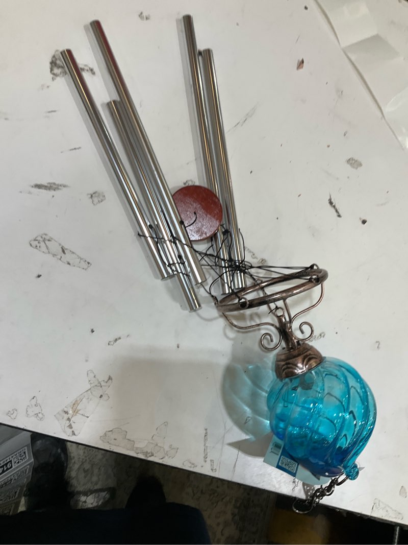 Condition photo showing As Is for exhart 45.98-inches blue metal solar wind chime