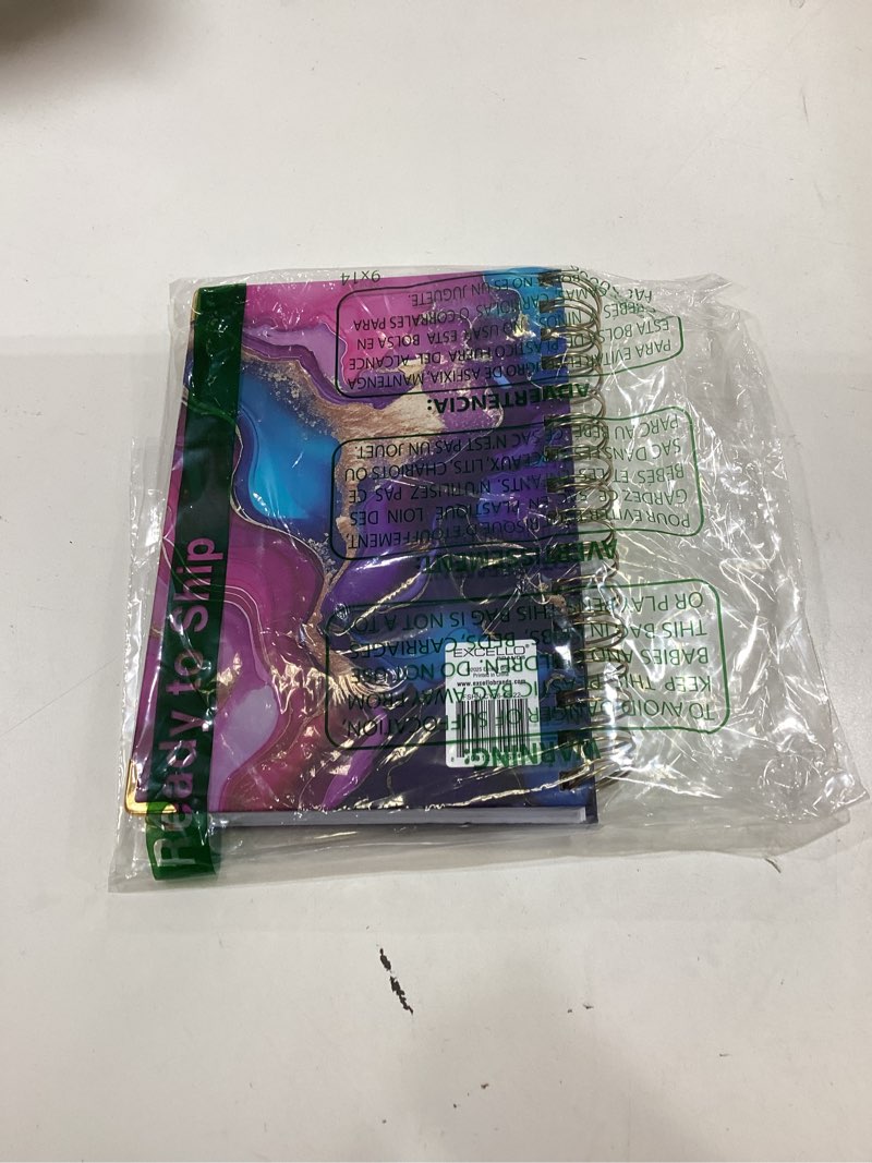 Condition photo showing New/Like New for hardcover 2026 planner, 5.5"x8": 14 months (november 2025 - december 2026), daily weekly monthly planner, yearly agenda, bookmark, pocket folder and sticky note set (pink purple marble) 5.5" x 8" pink purple marble