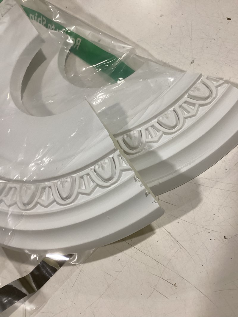 Condition photo showing Good Condition for Uenhoy Split Lighting Ceiling Medallions for Light Fixtures and Ceiling Fans, 12" OD x 4" ID Round Ceiling Cover Plate, PU Ceiling Fan Medallion, White Split Type, 1Pc White, 12" x 4", Pattern B
