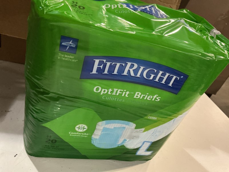 Condition photo showing Good Condition for fitright adult diapers, extra heavy absorbency, l (waist size 44in-56in), 20 count, optifit incontinence briefs for men and women, disposable, moisture wicking, leak protection,