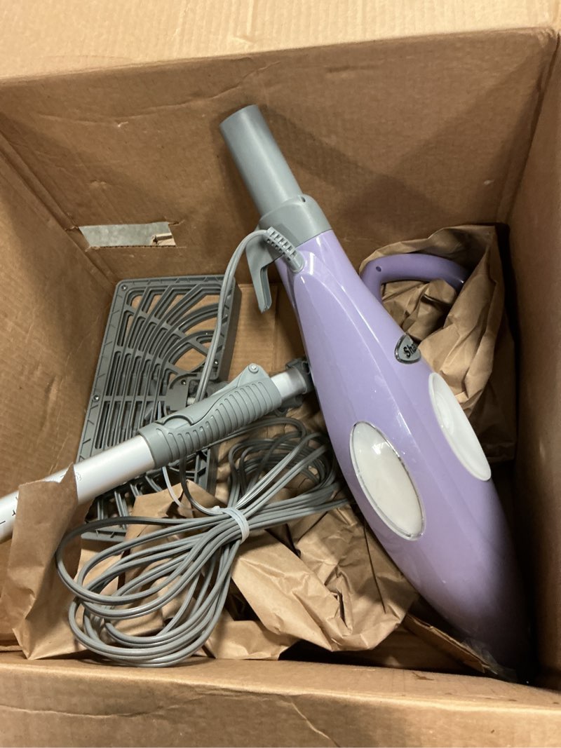 Condition photo showing As Is for shark steam pocket mop with 2 washable double-sided pads, steam sanitization, swivel steering, lightweight, steam cleaner for sealed hard floors, hardwood, marble, tile, purple, s3501 steam pocket essentials