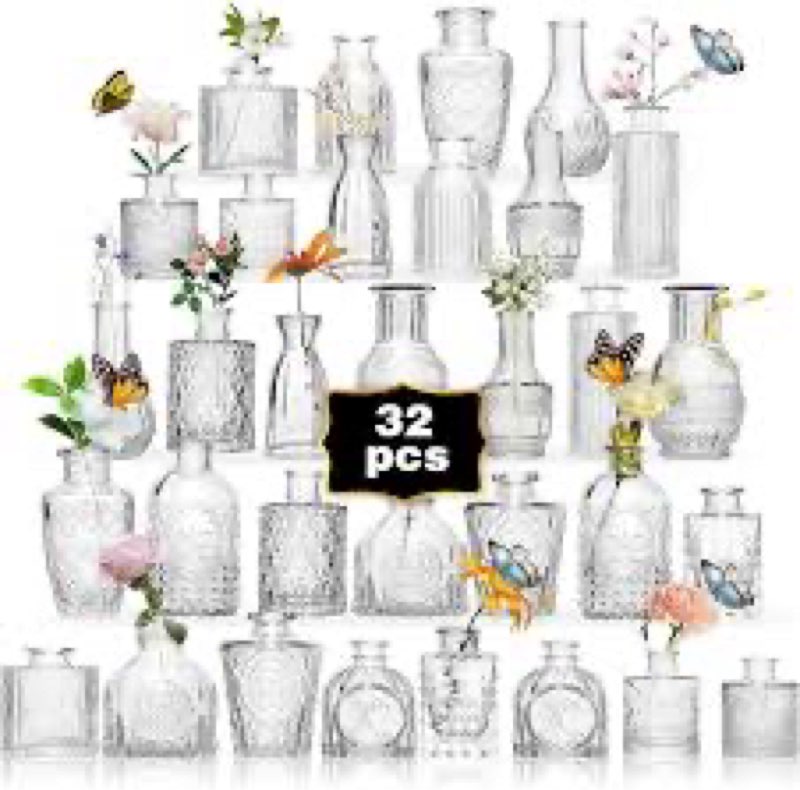 Glass Bud Vase Set of 22 pcs Wedding Centerpieces for Tables,Mini Clear Bud Vases for Flowers,Small Flower Vases Suitable for Birthday Party,Anniversary,Wedding,Baby Shower (Clear, 22 pcs)