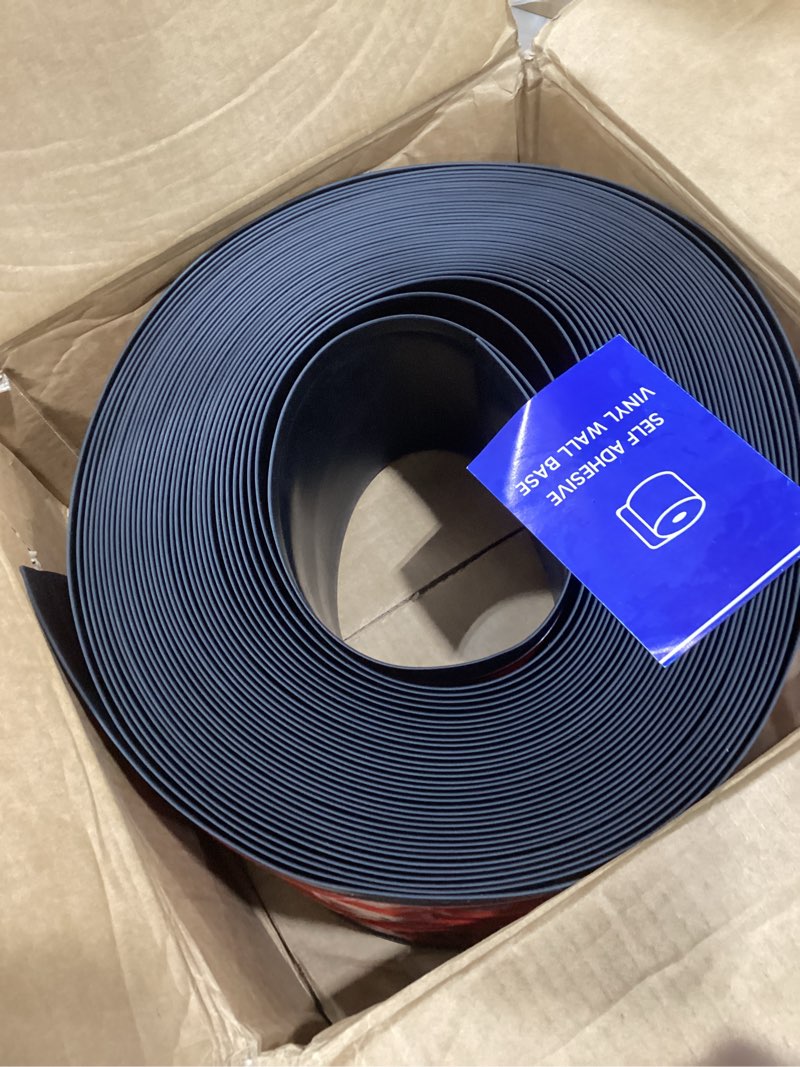 Condition photo showing Good Condition for Vinyl Wall Base Baseboard Molding Trim 6" Flexible Self Adhesive Rubber Wall Base Moulding Trim Peel and Stick Design, 6 Inch x 100 Feet, Black 6in x 100ft Black