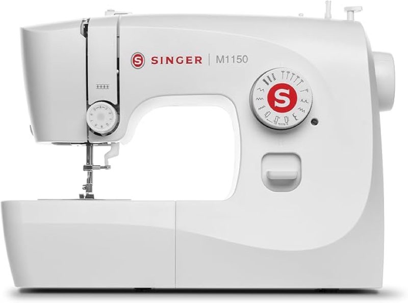singer m1150 portable sewing machine white – accessories included | 16 stitches, top drop-in bobbin, 4-step buttonhole, free arm, led light | ideal sewing machine for home projects