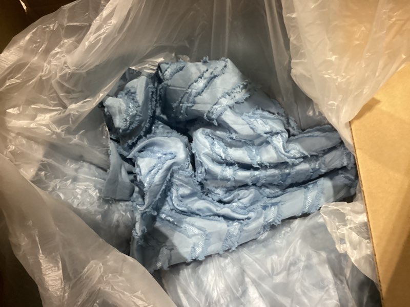 Condition photo showing Good Condition for Andency King Size Comforter Set 7 Pieces Grayish Blue - Bed in a Bag King Boho Lightweight Fluffy Tufted Bedding Sets with Comforter, Sheets, Pillowcases & Shams Grayish Blue King (104"x90")