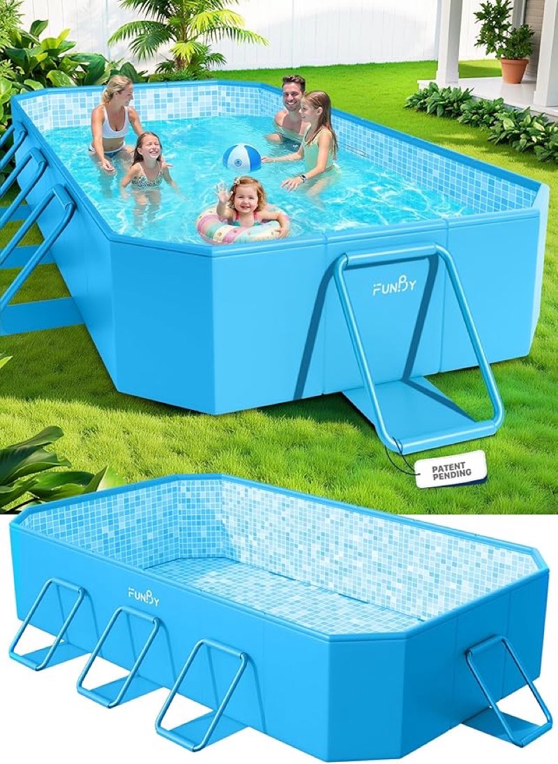 funby large foldable pool, foldable swimming pool, large foldable pool for adults, non-inflatable pool,oversize thickened collapsible pool, kids pool for backyard,mosaic design 108"x68"x20"-light blue