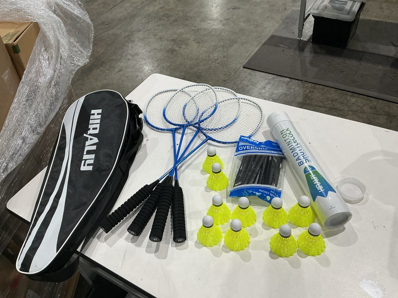 Condition photo showing Good Condition for incomplete badminton rackets set for backyards, lightweight set of 4 with rackets, birdies, carrying bag - great for adults, family, kids & beginners