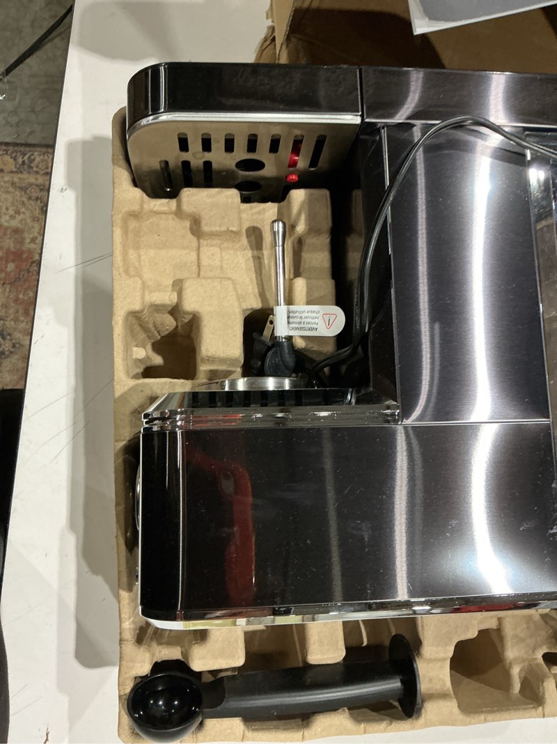 Condition photo showing As Is for chulux slim espresso machine with milk frother, 20 bar professional italian pump espresso coffee machine for home cappuccino & latte maker, stainless steel, black black stainless steel