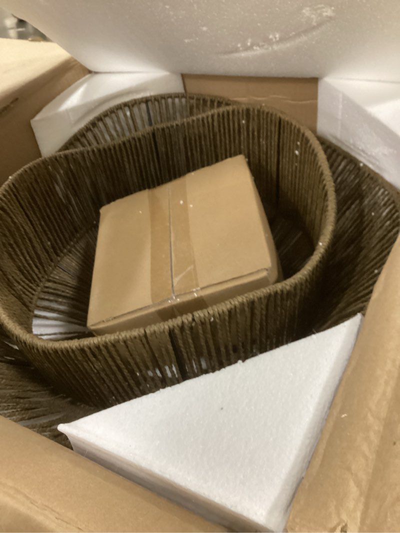 Condition photo showing Good Condition for Rattan Pendant Light Fixture Ceiling, 19.68”Hand Woven Wicker Chandelier, Rustic 3-Light Large Hanging Lamp, Adjustable Boho Flush Mount Hanging Light for Dining Room Kitchen Living Room Antique 3-Light