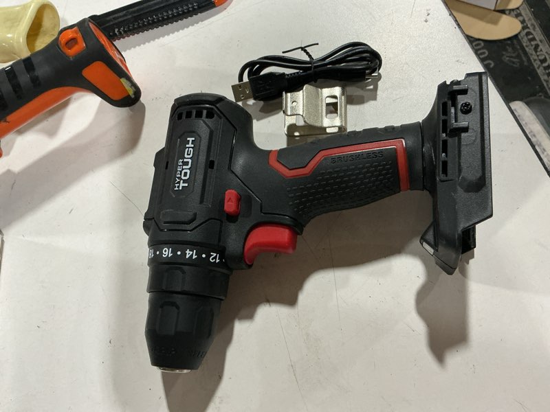 Condition photo showing Good Condition for (missing battery) hyper tough 20v brushless cordless drill with 1.5ah battery and usb-c charging cable