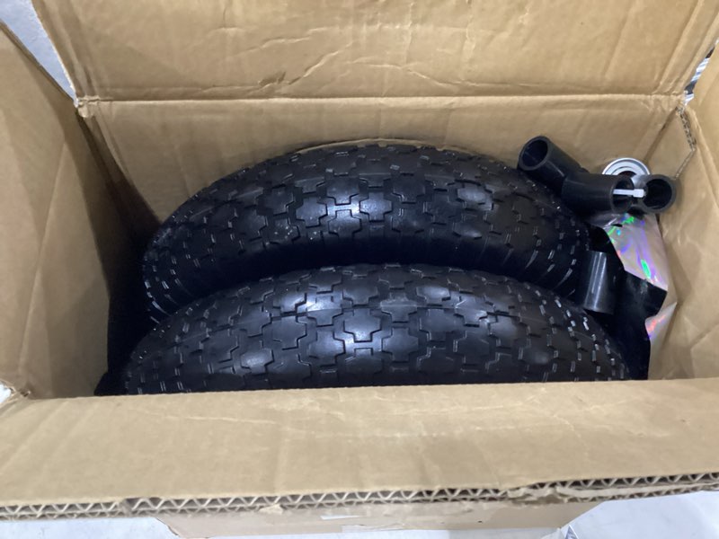 Condition photo showing New/Like New for (2-pack) ltnicer 16" flat-free solid tire and wheel, 4.80/4.00-8" wheelbarrow tires for garden wagon cart trolley dolly- 3" centered hub, 5/8" axle bore hole 2 pcs