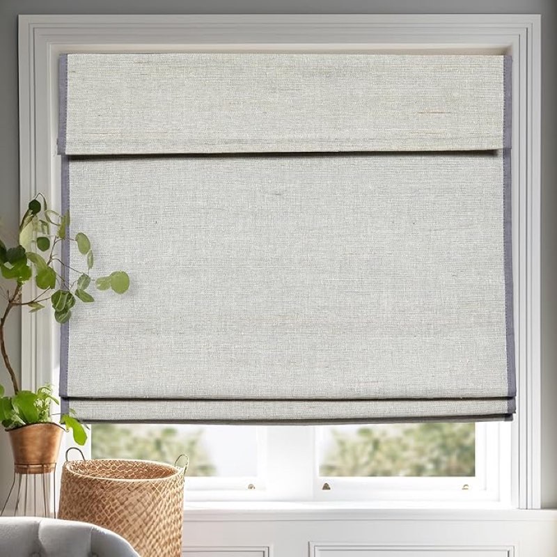   3 4”Wx 7 2” H Persilux Cordless Blackout Roman Shades for Windows,Natural Woven Linen Fabric Roman Shades,Thermal Insulated Roman Blinds,UV Protection for Bedroom, Living Room,gray