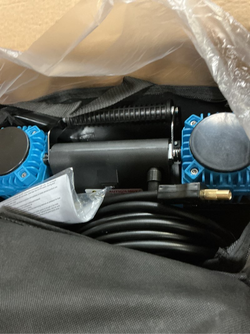 Condition photo showing Good Condition for 12v offroad air compressor dual compressor with digital pressure gauge, 12 volt off road air compressor heavy duty comes with carrying bag 350 l/min with digital pressure gauge