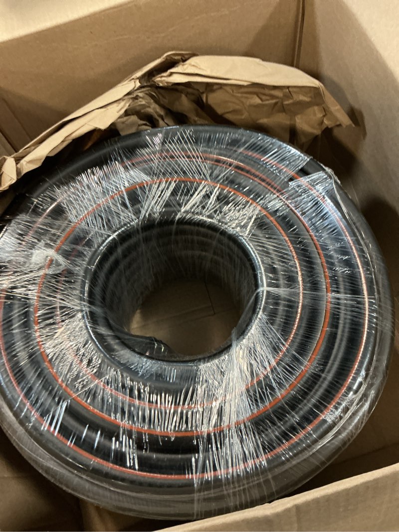 Condition photo showing New/Like New for garden-hose 200ft x 5/8 in heavy duty, flexible and lightweight water hose, burst 600 psi, kink-less hybrid rubber hose for backyard, 3/4'' solid metal fittings for all your watering need black 200ft