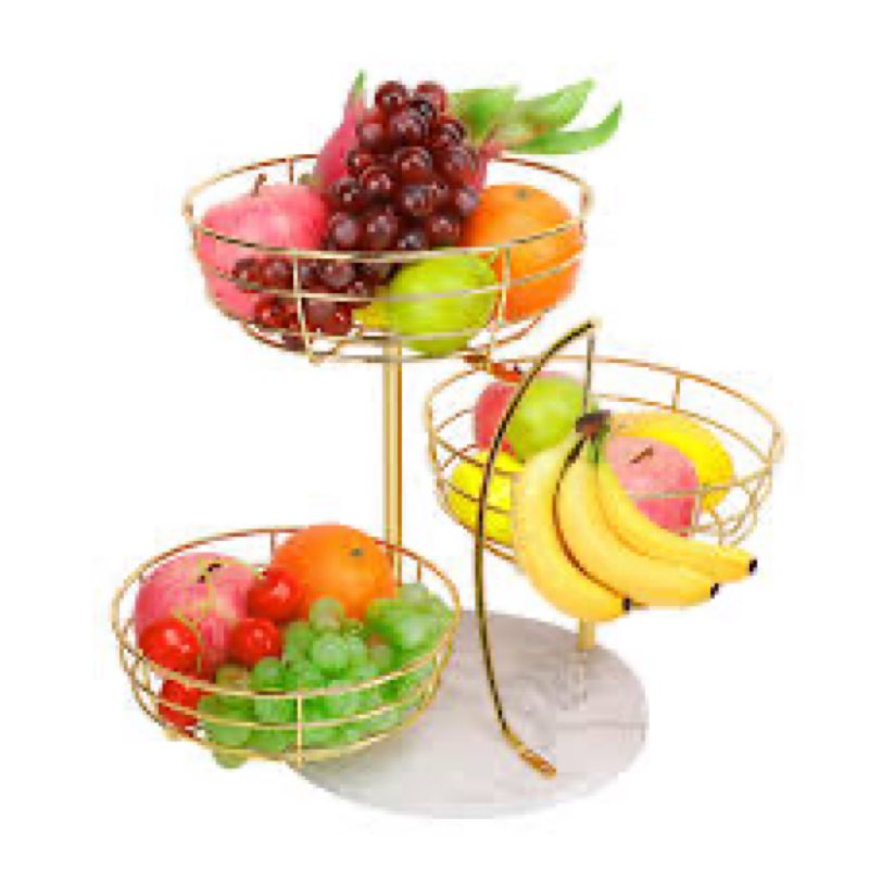 Livabber Fruit Basket Bowl with Banana Hanger, Metal Fruit Vegetable Storage Basket with Banana Hold
