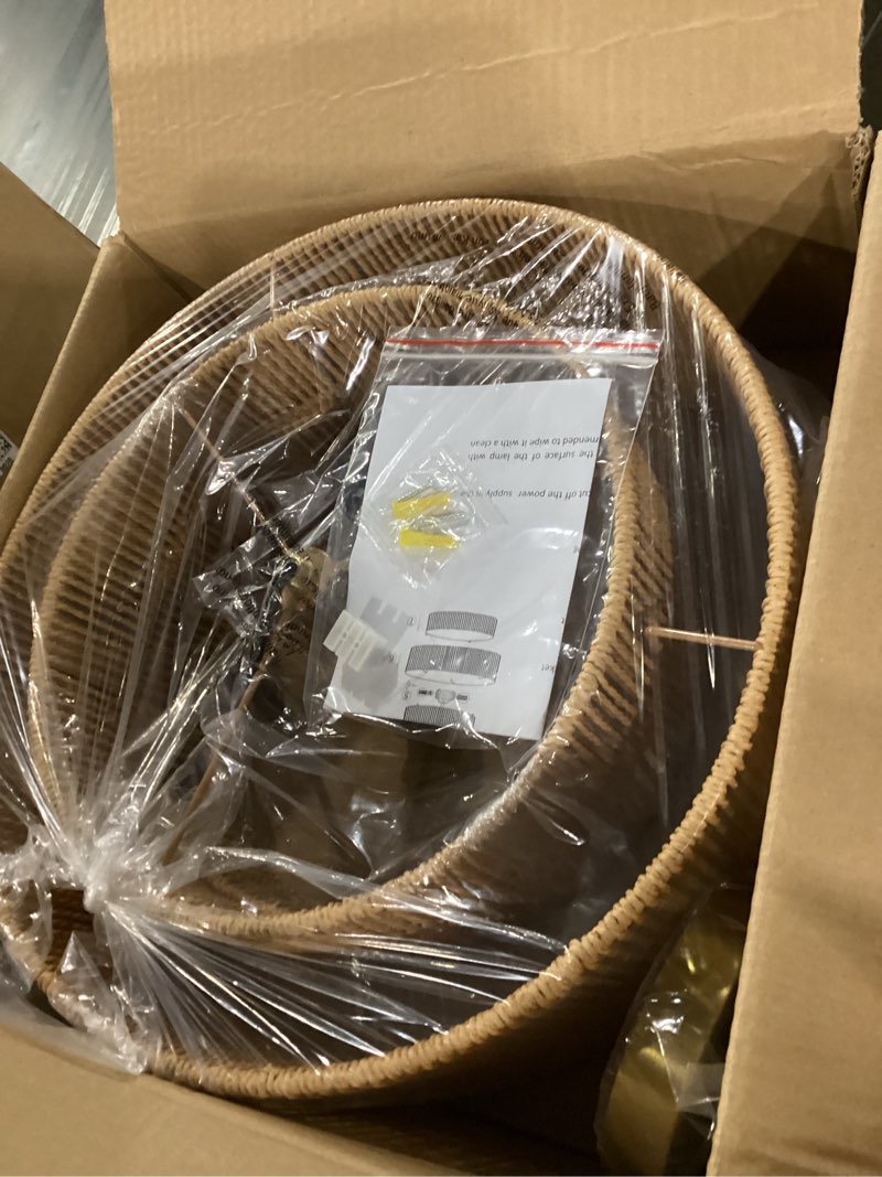 Condition photo showing New/Like New for 16 inch semi flush ceiling light - bohemian coastal, hand-woven paper cord, triple-layer drum (3-lamp), bright illumination, e26 base, for bedroom/kitchen island/hallway/staircase/entry 16'' vertical stripes
