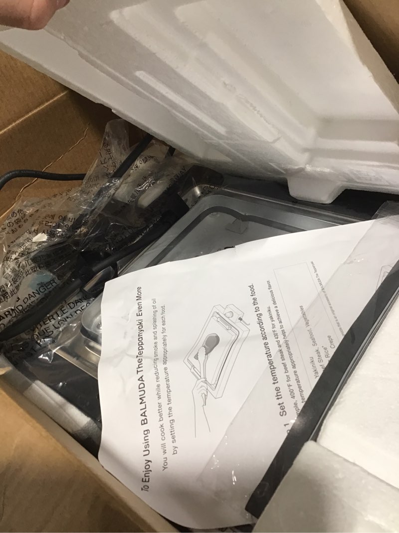 Condition photo showing As Is for BALMUDA The Teppanyaki | 6.6mm Cladding Plate Hot Plate with Precise Temperature Control (320°F–430°F) | 360° Cooking Design | Perfect for Steak, Okonomiyaki, Crepes, and More. Not tested