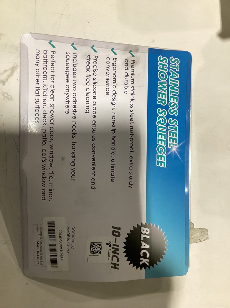 Condition photo showing As Is for MISSING HOOKS All-Purpose Stainless Steel Shower Squeegee for Shower Doors with 2 Adhesive Hooks, Bathroom Cleaner