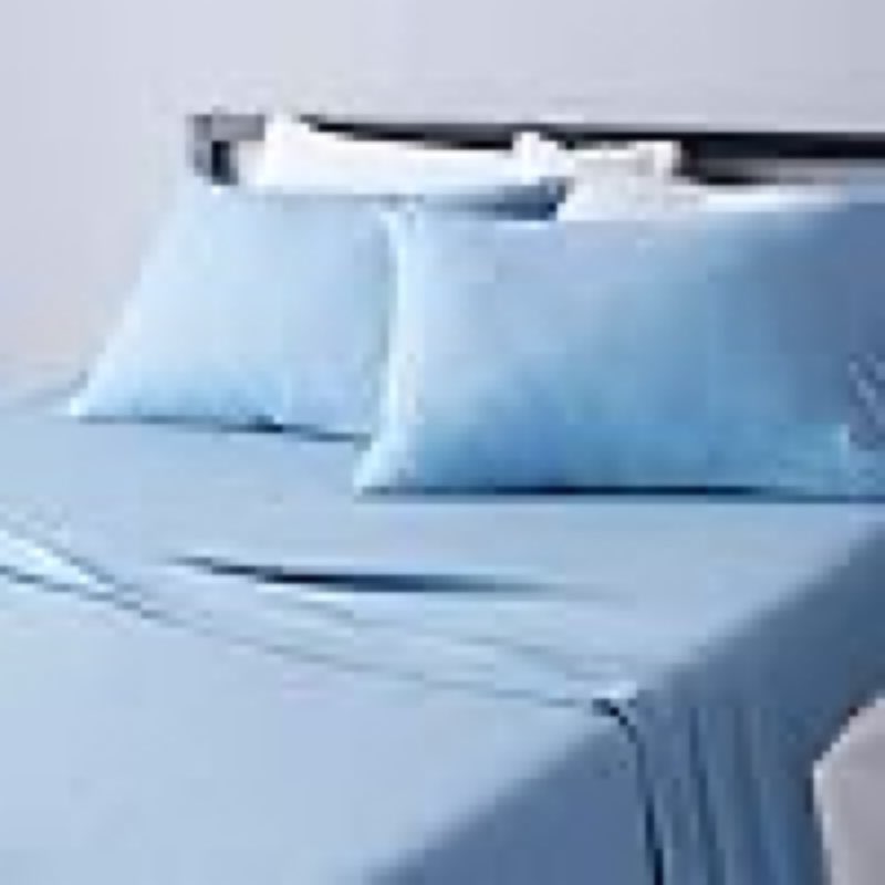 Amazon Basics 4 Piece Bed Sheets Set, 100% Cotton Jersey, Includes Super Soft, Flat and Fitted Sheets, Pillowcase, King, Sky Blue, Solid Visit the Amazon Basics Store