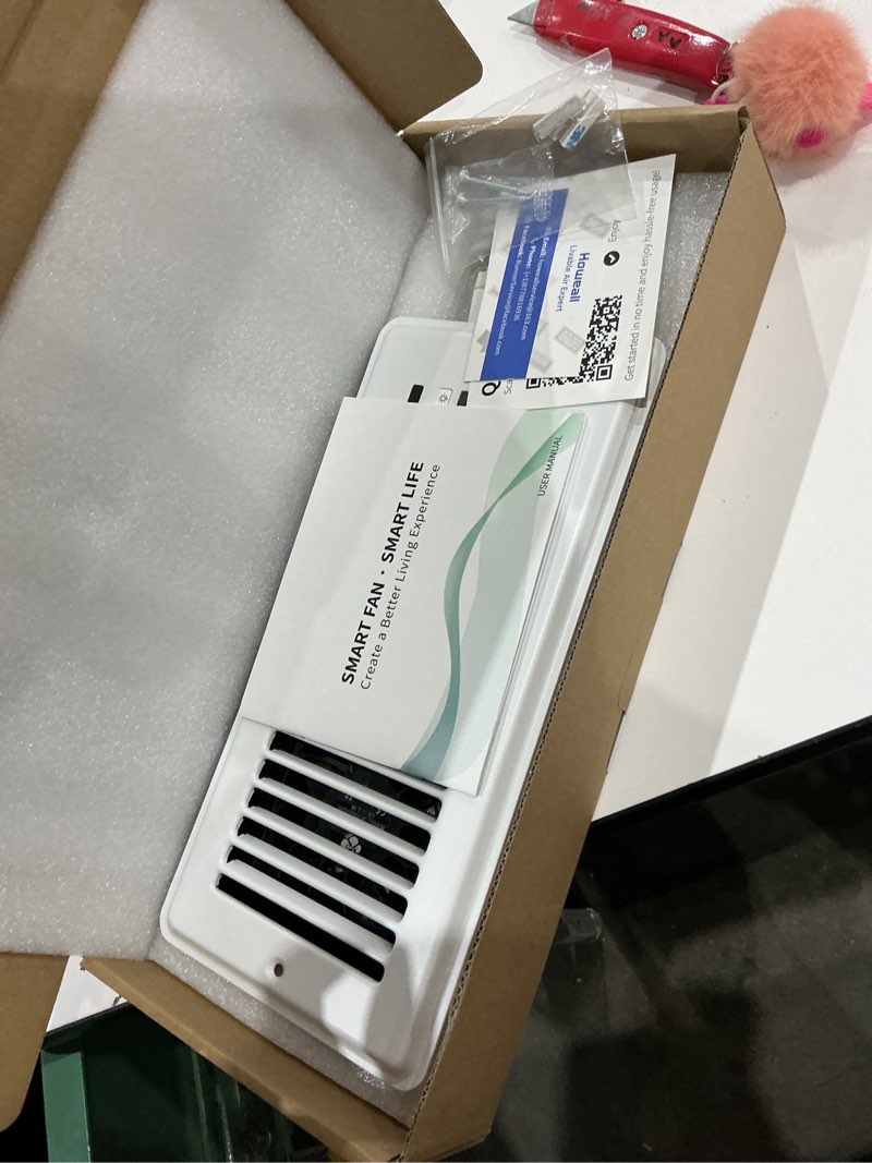 Condition photo showing Good Condition for super quiet register booster fan for 4" x 12" register holes, smart vent with dual intelligent thermostat and wifi app control, heating cooling ac vent fan (white) 4" x 12" white