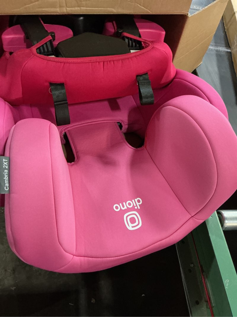 Condition photo showing New/Like New for diono cambria 2xt xl, dual latch connectors, 2-in-1 belt positioning booster seat, high-back to backless booster with space and room to grow, 8 years 1 booster seat, pink cotton candy pink cotton candy cambria 2xt