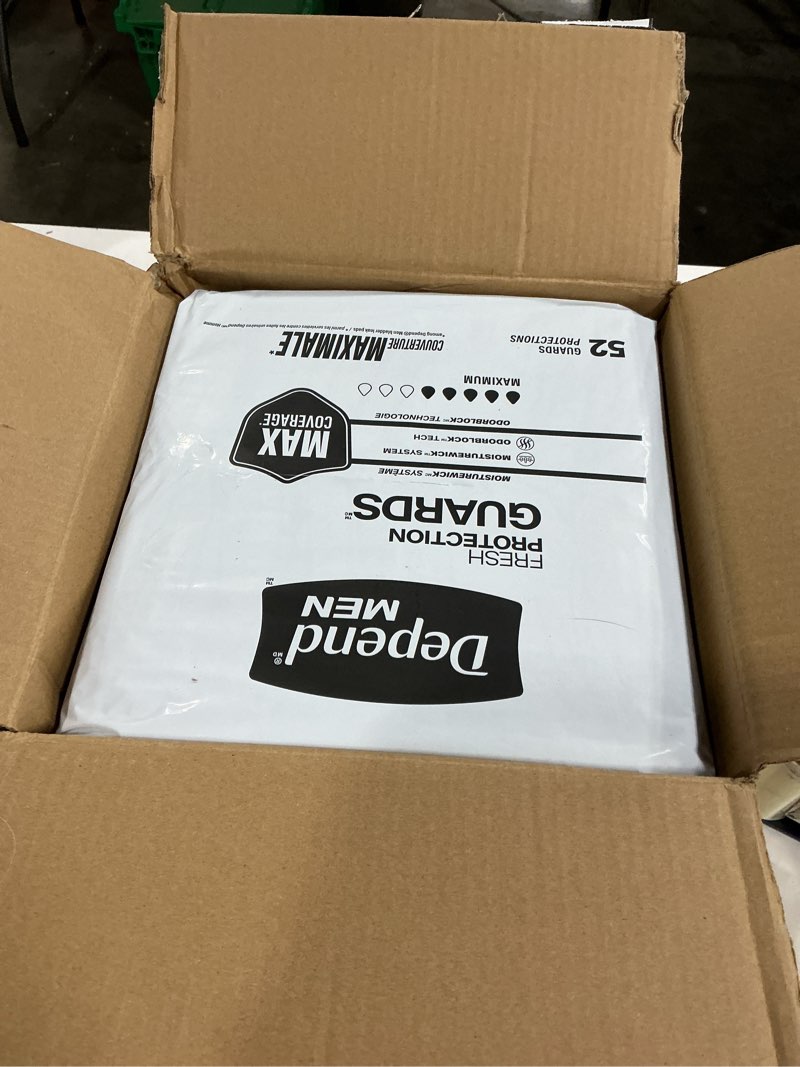 Condition photo showing New/Like New for depend guards incontinence pads for men, maximum absorbency, 104 count, packaging may vary new 104