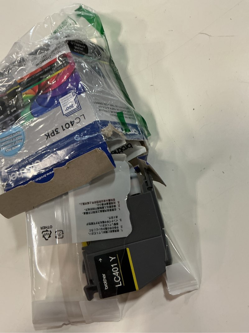 Condition photo showing As Is for brother genuine lc401 standard yield 3-pack ink cartridges â€“ includes 1 cartridge each of cyan, magenta and yellow , 3 count (pack of 1) colors pack of 3: one of each color (c, m, y) standard yield