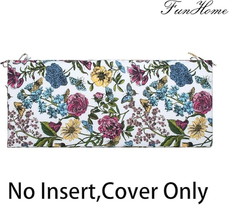 FUNHOME Outdoor Bench Cushion Cover 42 x18 x 3 inch,Water Resistant Cover with Zipper&Ties,Fade-Resistant Slipcover,Patio Porch Swing Cushion Cover Replacement Only,No Insert(Butterfly Flower)