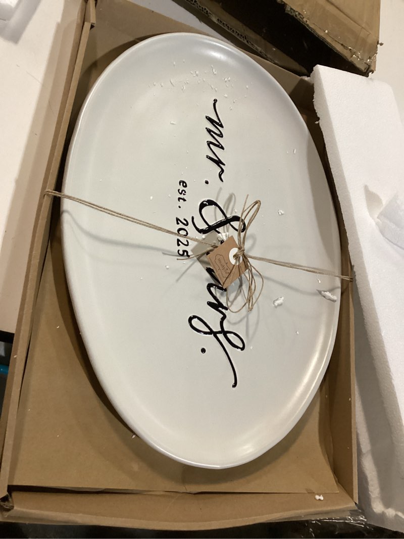 Condition photo showing New/Like New for Mud Pie Mr And Mrs 2025 Platter; 12" x 17"