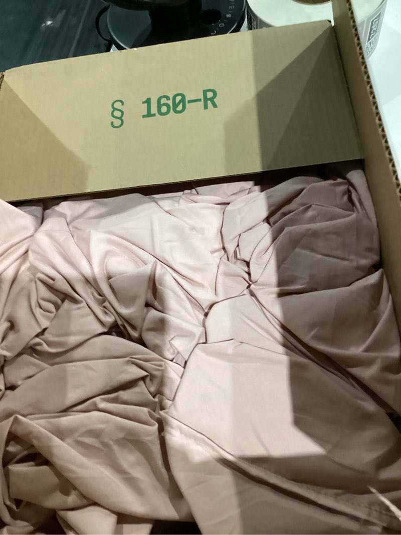 Condition photo showing As Is for jsd dusty pink queen sheet set with side pocket corner straps, 4 piece soft microfiber bed sheets extra deep pocket