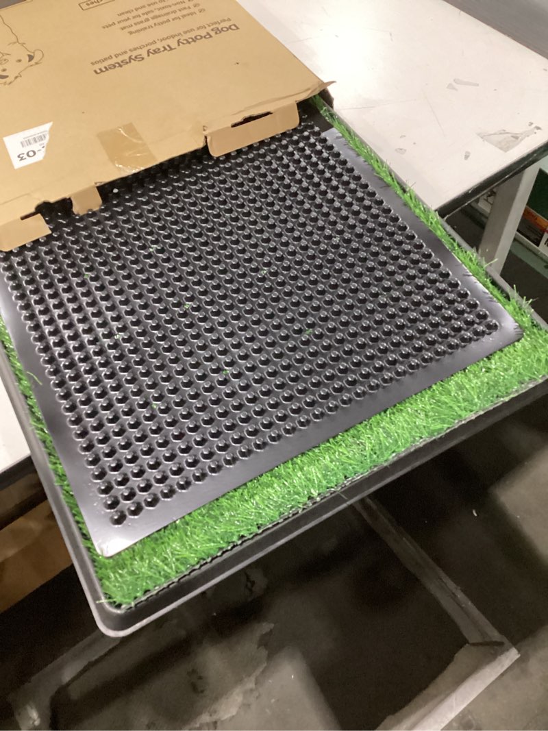 Condition photo showing As Is for LOOBANI Dog Grass Pad with Tray - Dog Litter Box - Indoor Potty for Apartment and Patio Training - with 2 Packs Grass Pee Pads for Replacement, 20×30 Inch Tray Potty 20*30inch