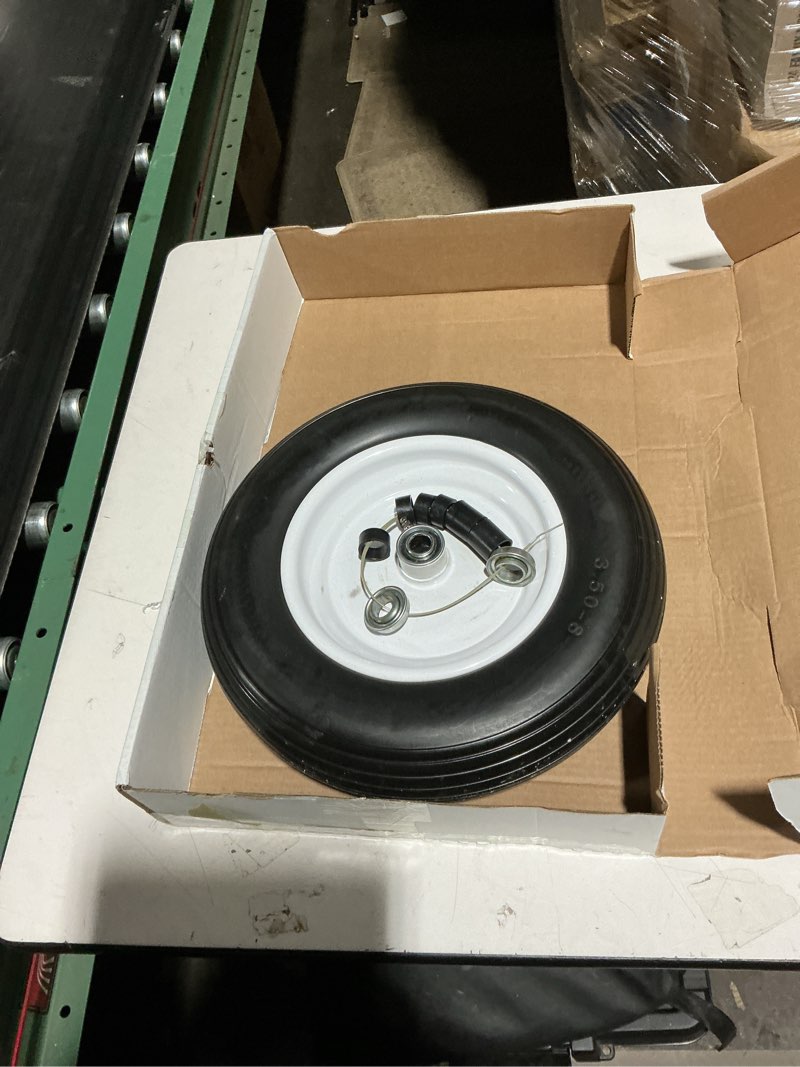 Condition photo showing Good Condition for 14.5" wheelbarrow tires fits 3.50/2.50-8, 4.00-6, 4.00-8, 4.80/4.00-8 flat free tire with 3" - 6" centered hub, 3/4" or 5/8" bushing, universal replacement wheelbarrow wheels, 1 pack 1pcs