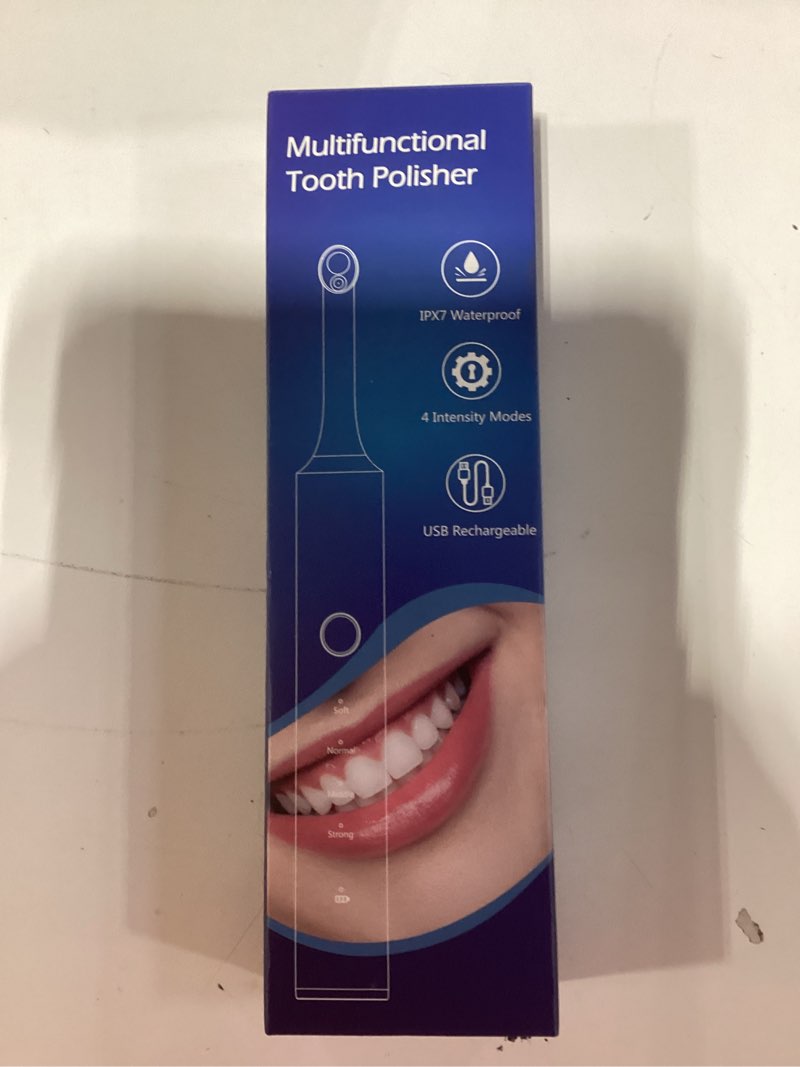 Condition photo showing New/Like New for tooth polisher, tooth whitening kit for teeth cleaning and whitening, rechargeable teeth polisher for people/pets,teeth cleaning kit with 5 brush heads,4 speed modes and led light, waterproof(blue)