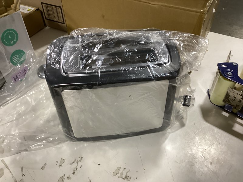 Condition photo showing As Is for toaster 2 slice wide slot toaster best rated prime displav smart toasters with lcd digital countdown timer and bagel/defrost/cancel/reheat function black